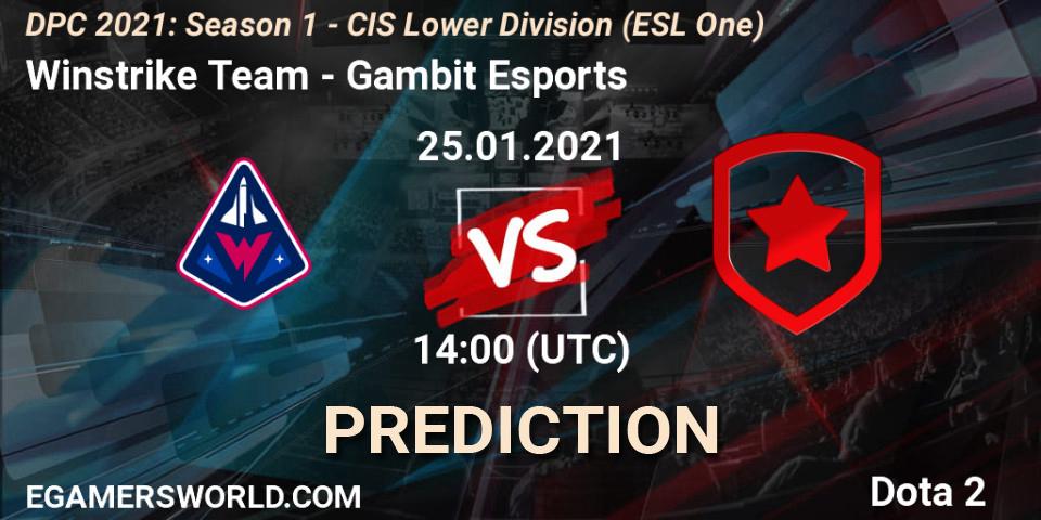 Winstrike Team - Gambit Esports: прогноз. 25.01.2021 at 13:59, Dota 2, ESL One. DPC 2021: Season 1 - CIS Lower Division