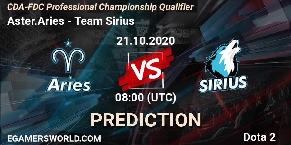 Aster.Aries - Team Sirius: прогноз. 21.10.2020 at 08:16, Dota 2, CDA-FDC Professional Championship Qualifier