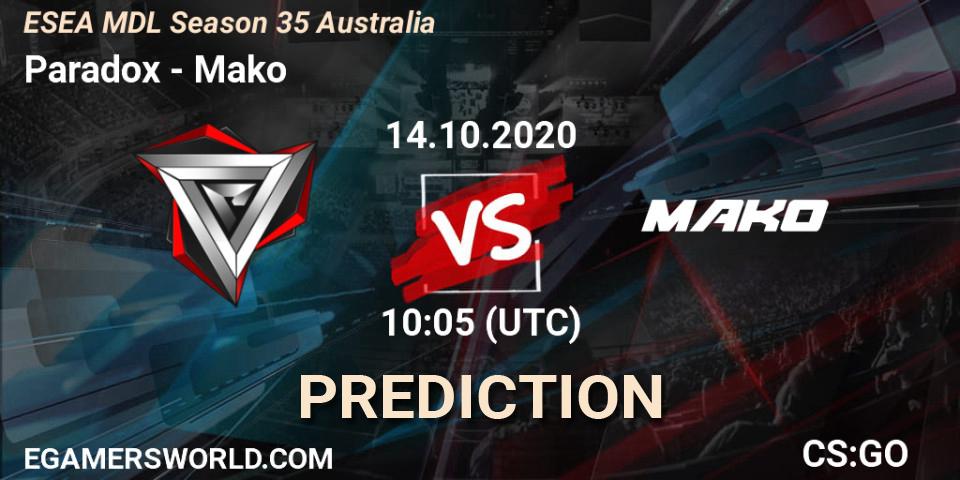 Paradox - Mako: прогноз. 14.10.2020 at 10:15, Counter-Strike (CS2), ESEA MDL Season 35 Australia
