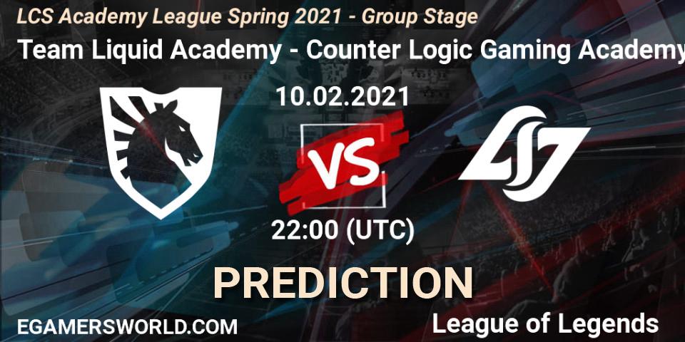 Team Liquid Academy - Counter Logic Gaming Academy: прогноз. 10.02.2021 at 22:00, LoL, LCS Academy League Spring 2021 - Group Stage