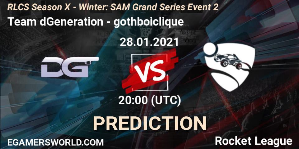 Team dGeneration - gothboiclique: прогноз. 28.01.2021 at 20:00, Rocket League, RLCS Season X - Winter: SAM Grand Series Event 2