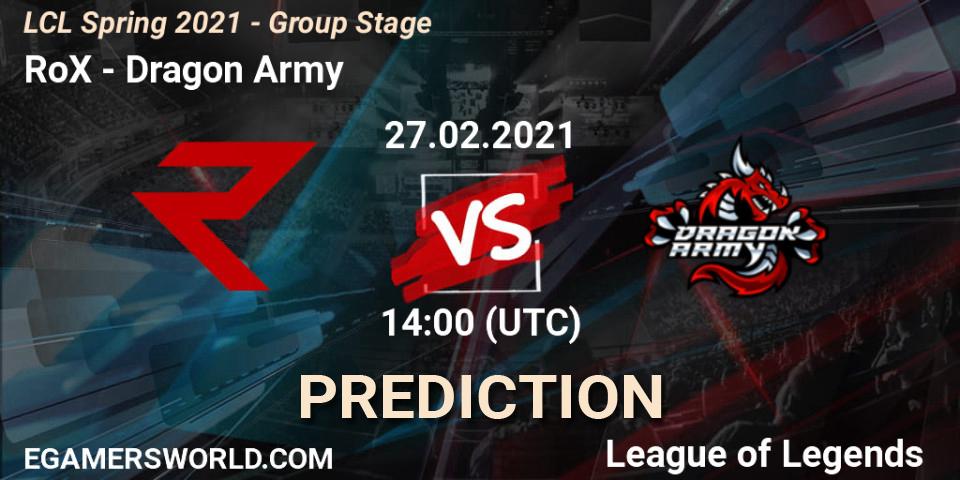 RoX - Dragon Army: прогноз. 27.02.2021 at 14:10, LoL, LCL Spring 2021 - Group Stage