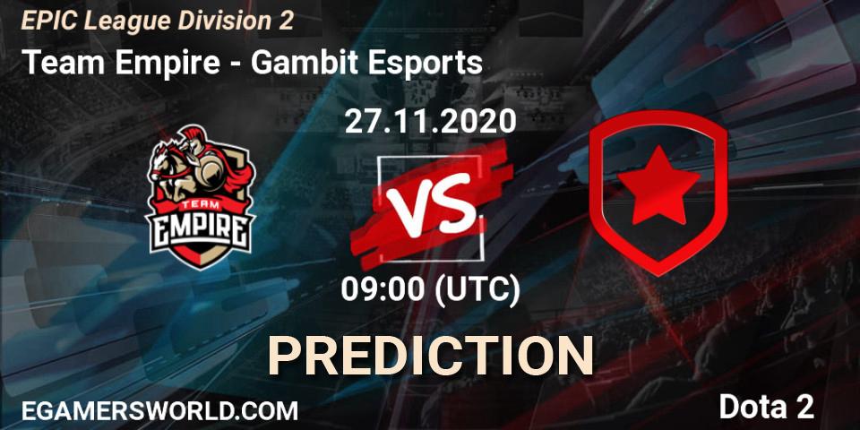 Team Empire - Gambit Esports: прогноз. 27.11.2020 at 09:01, Dota 2, EPIC League Division 2