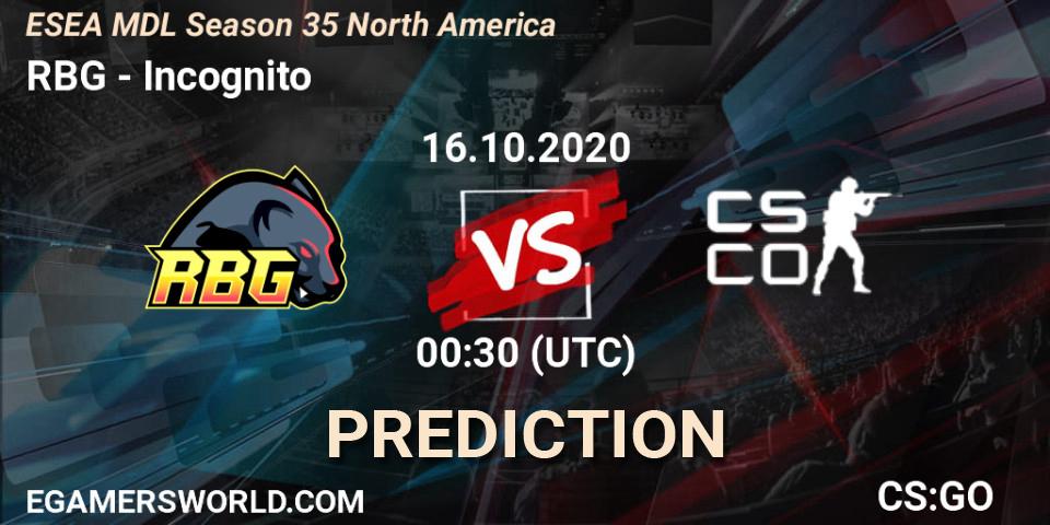 RBG - Incognito: прогноз. 16.10.2020 at 00:30, Counter-Strike (CS2), ESEA MDL Season 35 North America