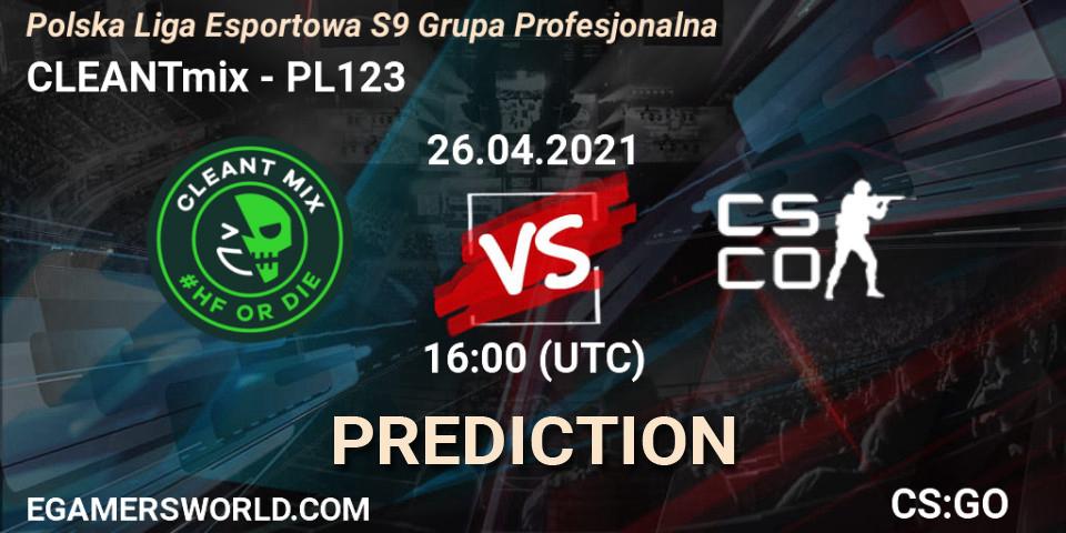 CLEANTmix - PL123: прогноз. 27.04.2021 at 19:00, Counter-Strike (CS2), Polska Liga Esportowa S9 Grupa Profesjonalna
