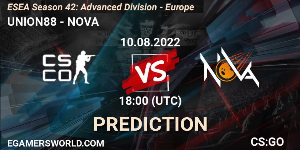 UNION88 - NOVA: прогноз. 10.08.2022 at 18:00, Counter-Strike (CS2), ESEA Season 42: Advanced Division - Europe