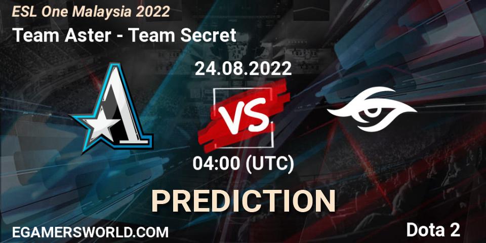 Team Aster - Team Secret: прогноз. 24.08.2022 at 04:02, Dota 2, ESL One Malaysia 2022