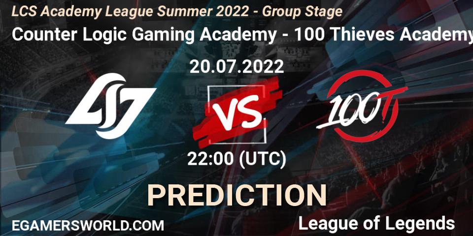 Counter Logic Gaming Academy - 100 Thieves Academy: прогноз. 20.07.2022 at 22:00, LoL, LCS Academy League Summer 2022 - Group Stage