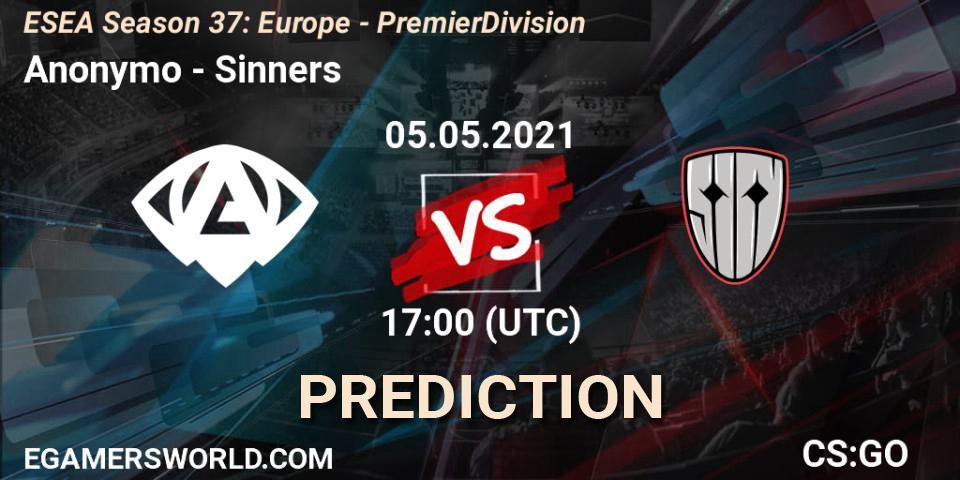 Anonymo - Sinners: прогноз. 05.05.2021 at 17:00, Counter-Strike (CS2), ESEA Season 37: Europe - Premier Division