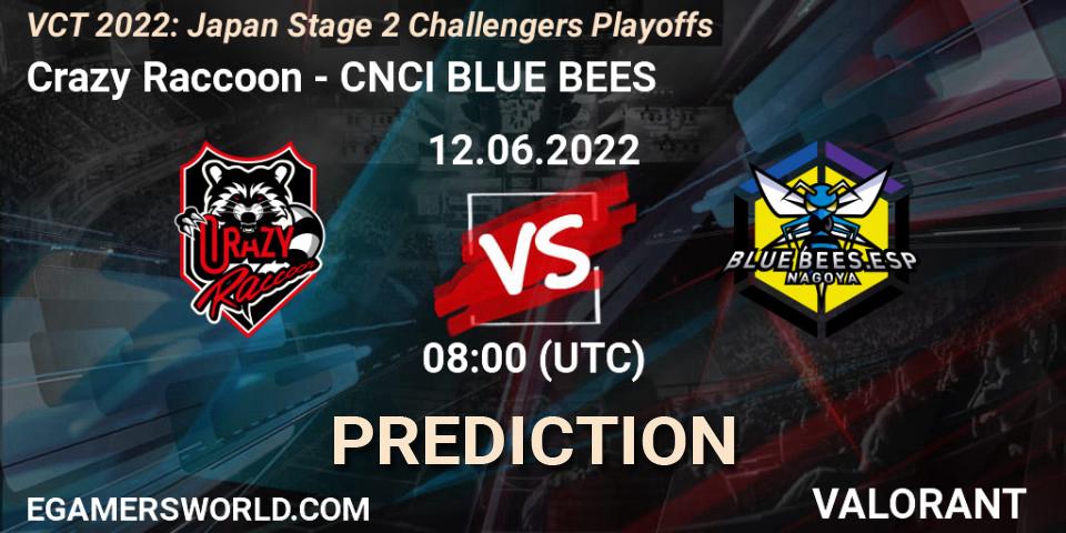 Crazy Raccoon - CNCI BLUE BEES: прогноз. 12.06.2022 at 08:00, VALORANT, VCT 2022: Japan Stage 2 Challengers Playoffs