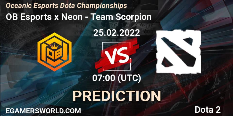 OB Esports x Neon - Team Scorpion: прогноз. 25.02.2022 at 07:17, Dota 2, Oceanic Esports Dota Championships