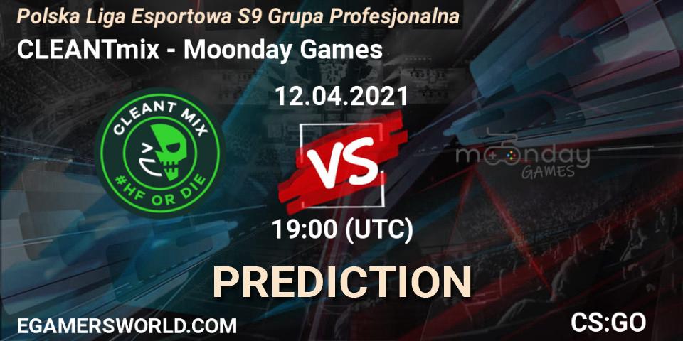 CLEANTmix - Moonday Games: прогноз. 12.04.2021 at 19:30, Counter-Strike (CS2), Polska Liga Esportowa S9 Grupa Profesjonalna