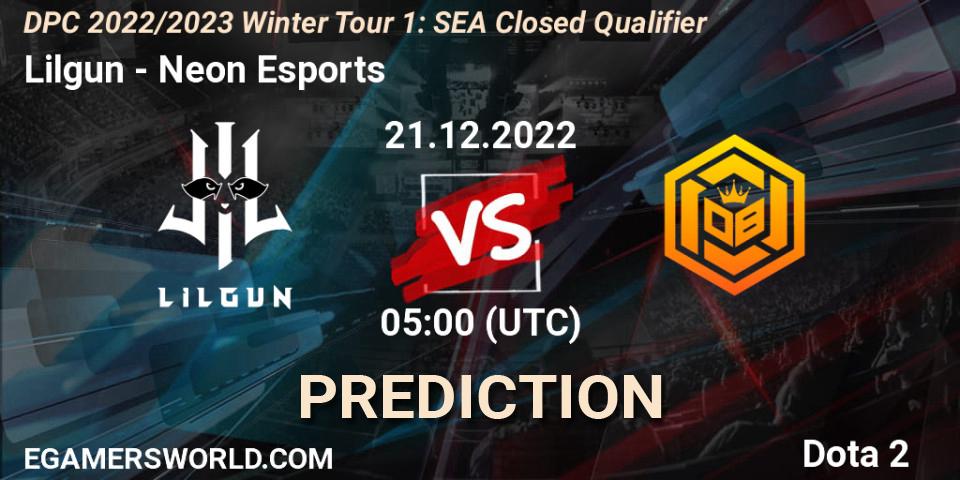 Lilgun - Neon Esports: прогноз. 21.12.2022 at 05:00, Dota 2, DPC 2022/2023 Winter Tour 1: SEA Closed Qualifier