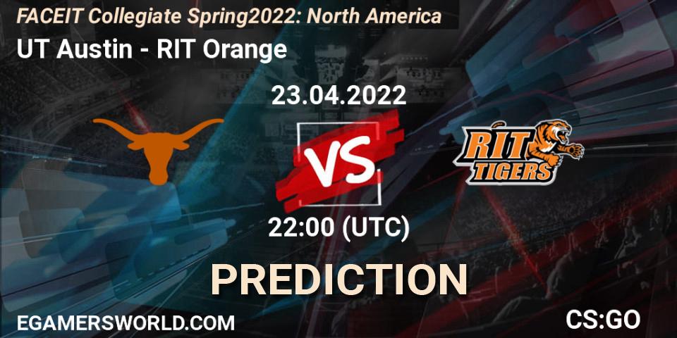 UT Austin - RIT Orange: прогноз. 23.04.2022 at 22:00, Counter-Strike (CS2), FACEIT Collegiate Spring 2022: North America