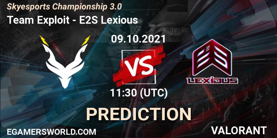 Team Exploit - E2S Lexious: прогноз. 09.10.2021 at 11:30, VALORANT, Skyesports Championship 3.0