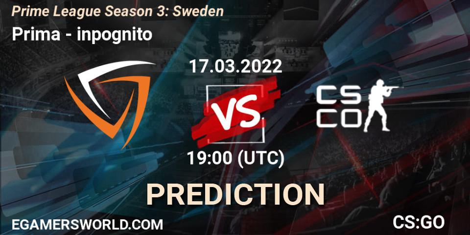 Prima - inpognito: прогноз. 17.03.2022 at 19:00, Counter-Strike (CS2), Prime League Season 3: Sweden