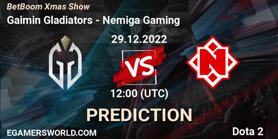 Gaimin Gladiators - Nemiga Gaming: прогноз. 29.12.2022 at 12:01, Dota 2, BetBoom Xmas Show