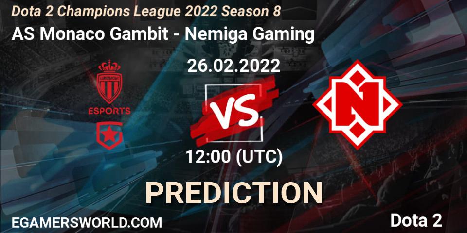 AS Monaco Gambit - Nemiga Gaming: прогноз. 24.03.2022 at 12:00, Dota 2, Dota 2 Champions League 2022 Season 8