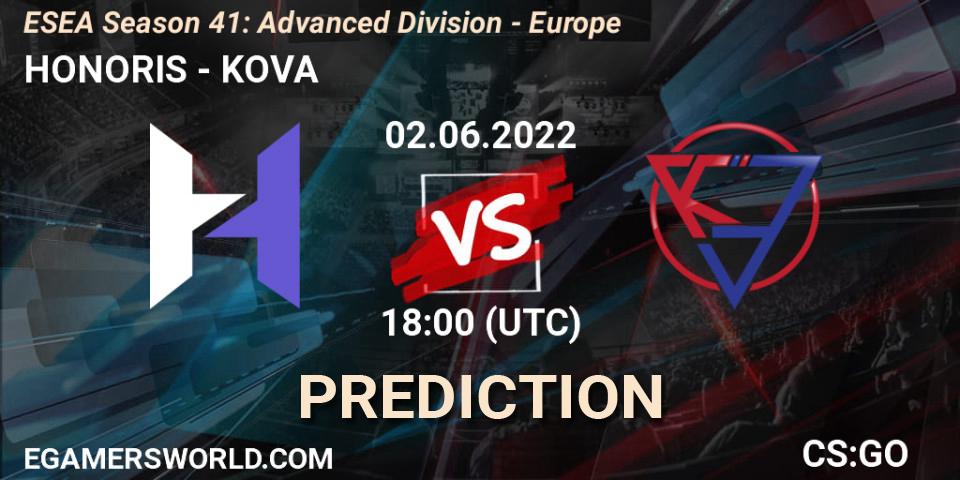 HONORIS - KOVA: прогноз. 02.06.2022 at 18:00, Counter-Strike (CS2), ESEA Season 41: Advanced Division - Europe