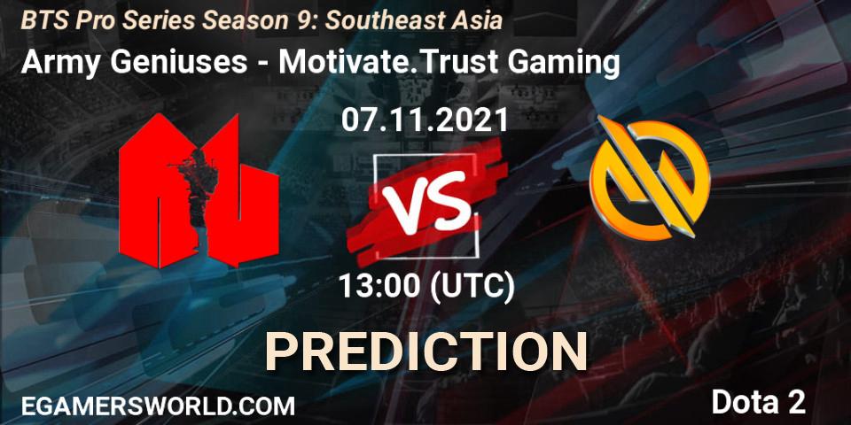 Army Geniuses - Motivate.Trust Gaming: прогноз. 07.11.2021 at 13:38, Dota 2, BTS Pro Series Season 9: Southeast Asia