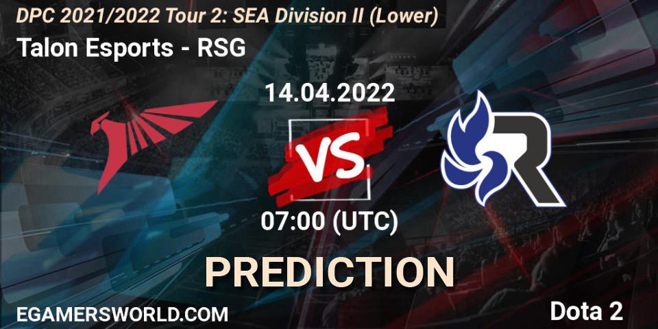 Talon Esports - RSG: прогноз. 14.04.2022 at 08:00, Dota 2, DPC 2021/2022 Tour 2: SEA Division II (Lower)