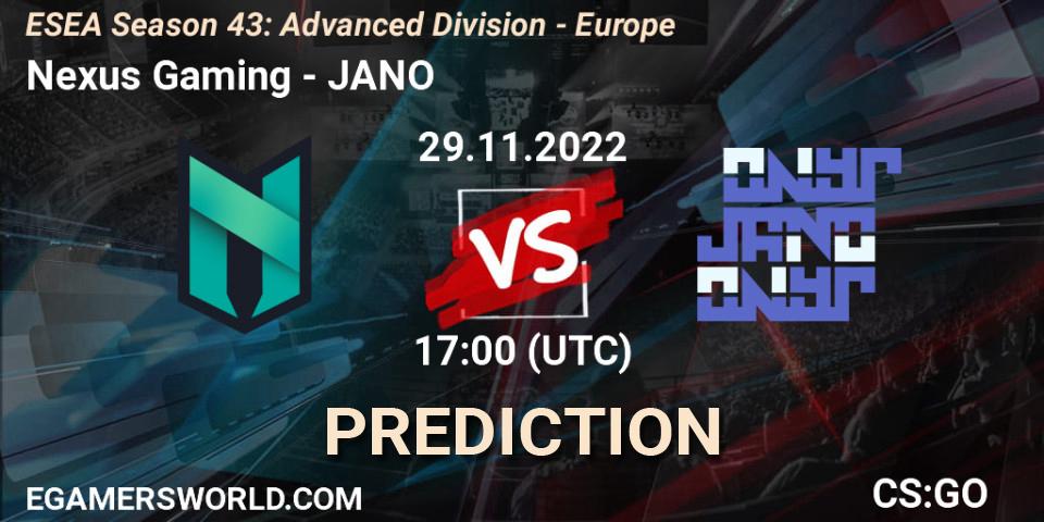 Nexus Gaming - JANO: прогноз. 29.11.22, CS2 (CS:GO), ESEA Season 43: Advanced Division - Europe