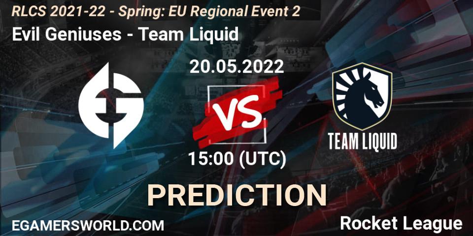 Evil Geniuses - Team Liquid: прогноз. 20.05.2022 at 15:00, Rocket League, RLCS 2021-22 - Spring: EU Regional Event 2