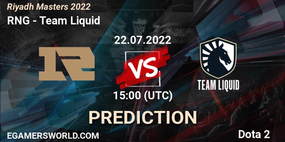 RNG - Team Liquid: прогноз. 22.07.2022 at 15:00, Dota 2, Riyadh Masters 2022