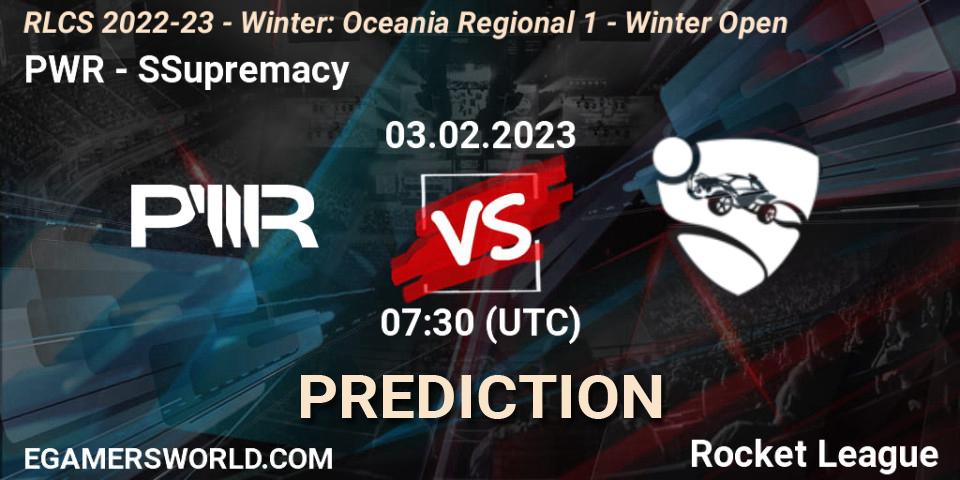 PWR - SSupremacy: прогноз. 03.02.2023 at 07:30, Rocket League, RLCS 2022-23 - Winter: Oceania Regional 1 - Winter Open