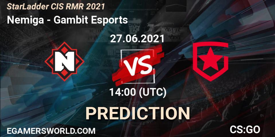 Nemiga - Gambit Esports: прогноз. 27.06.2021 at 14:00, Counter-Strike (CS2), StarLadder CIS RMR 2021