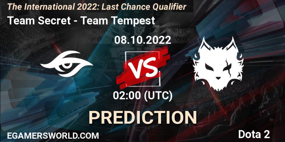 Team Secret - Team Tempest: прогноз. 08.10.2022 at 02:08, Dota 2, The International 2022: Last Chance Qualifier