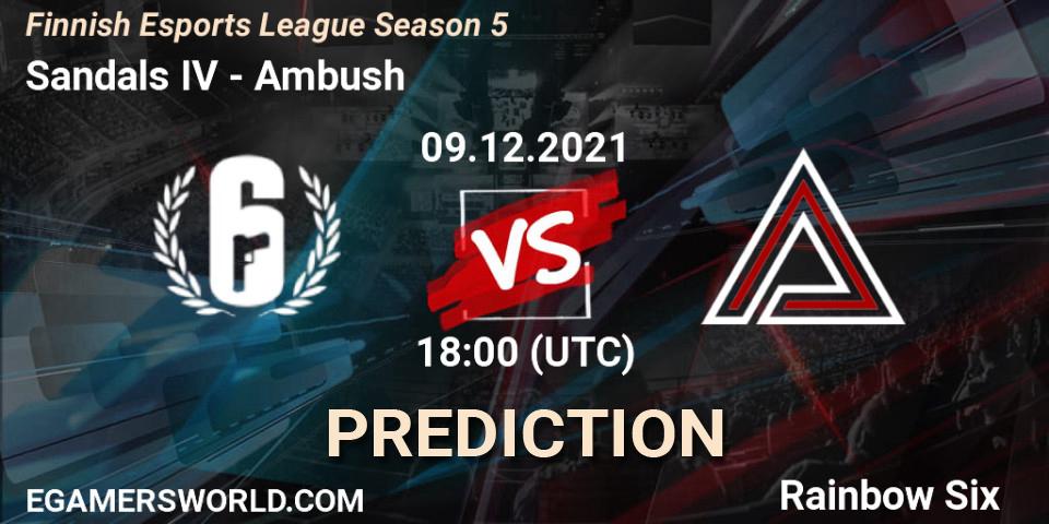 Sandals IV - Ambush: прогноз. 09.12.2021 at 18:00, Rainbow Six, Finnish Esports League Season 5