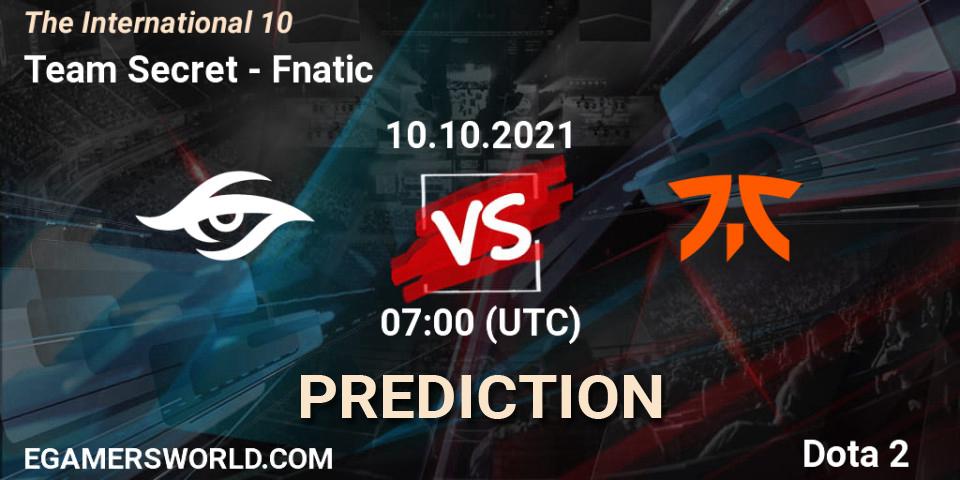 Team Secret - Fnatic: прогноз. 10.10.2021 at 07:00, Dota 2, The Internationa 2021