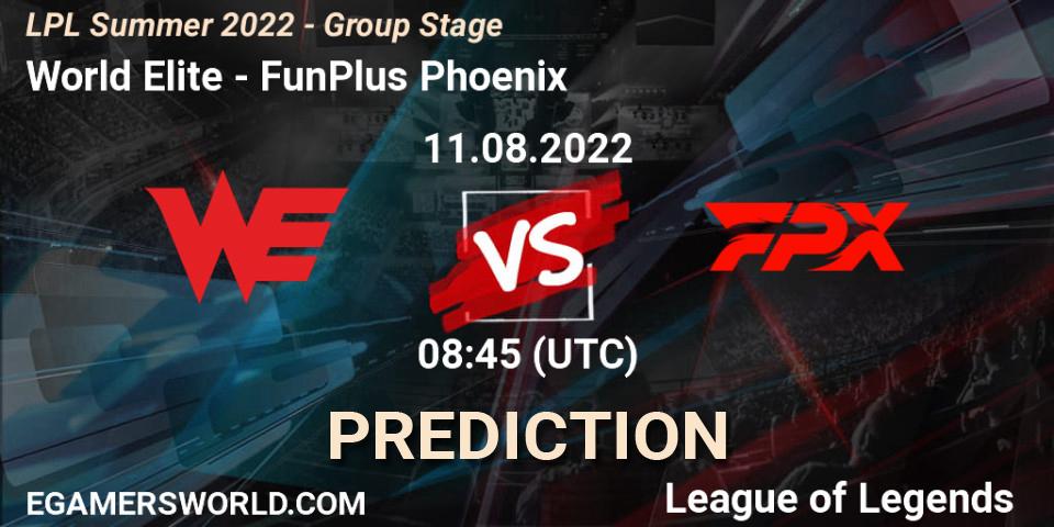 World Elite - FunPlus Phoenix: прогноз. 11.08.2022 at 09:00, LoL, LPL Summer 2022 - Group Stage