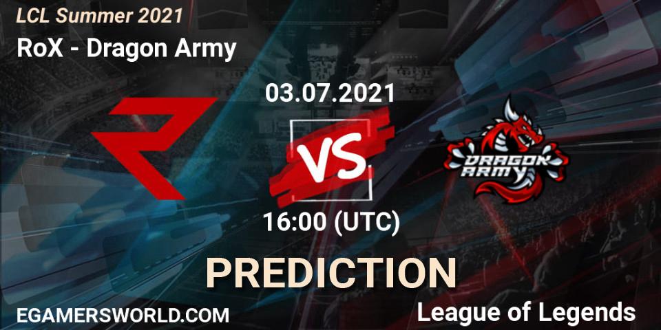 RoX - Dragon Army: прогноз. 03.07.2021 at 16:00, LoL, LCL Summer 2021