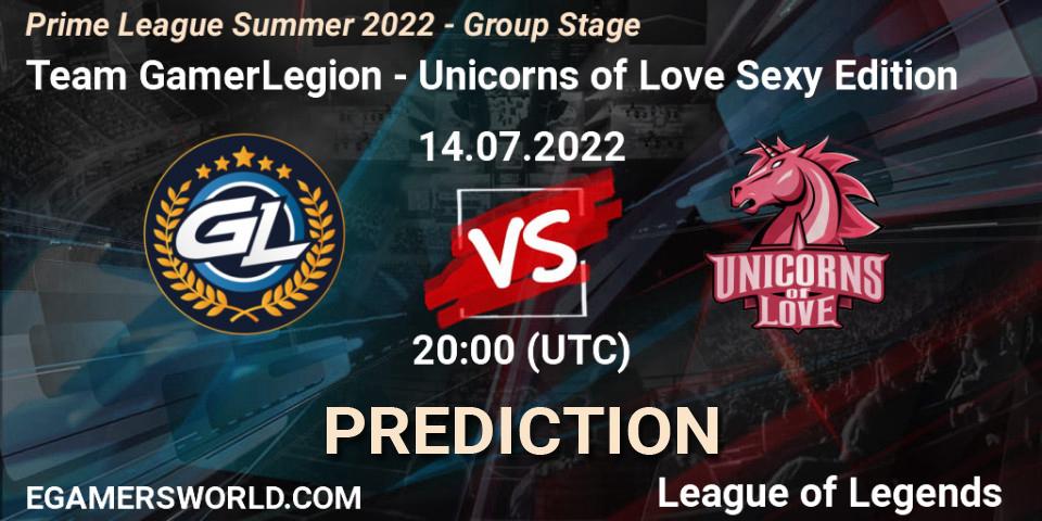 Team GamerLegion - Unicorns of Love Sexy Edition: прогноз. 14.07.2022 at 20:00, LoL, Prime League Summer 2022 - Group Stage