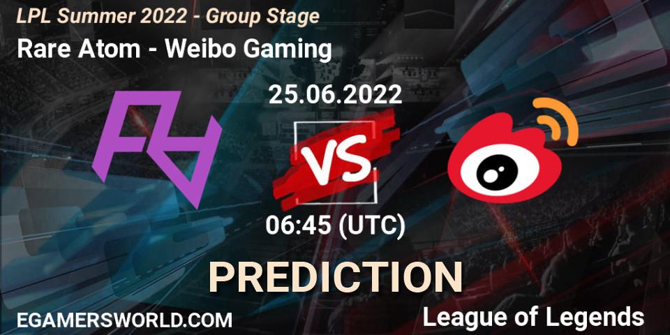 Rare Atom - Weibo Gaming: прогноз. 25.06.2022 at 06:45, LoL, LPL Summer 2022 - Group Stage
