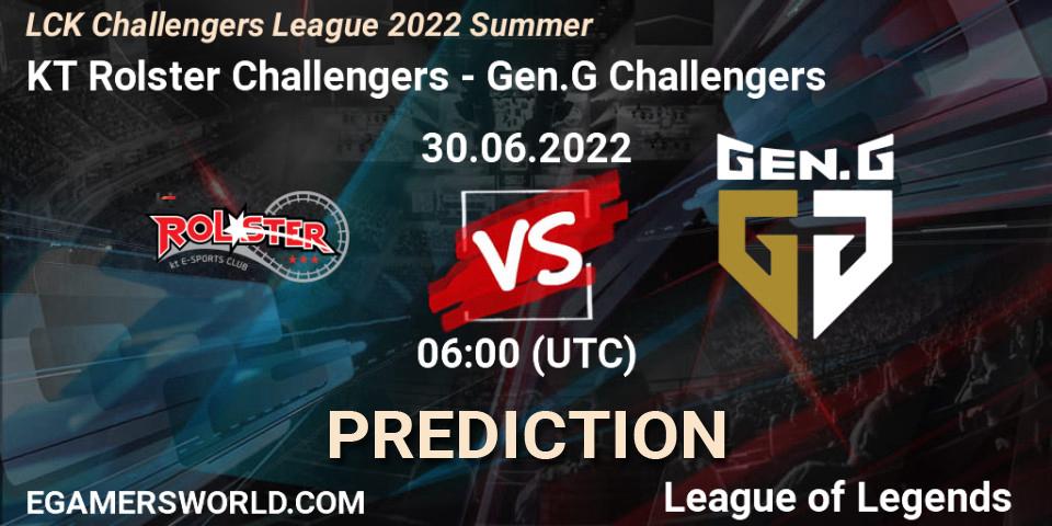 KT Rolster Challengers - Gen.G Challengers: прогноз. 30.06.2022 at 06:00, LoL, LCK Challengers League 2022 Summer