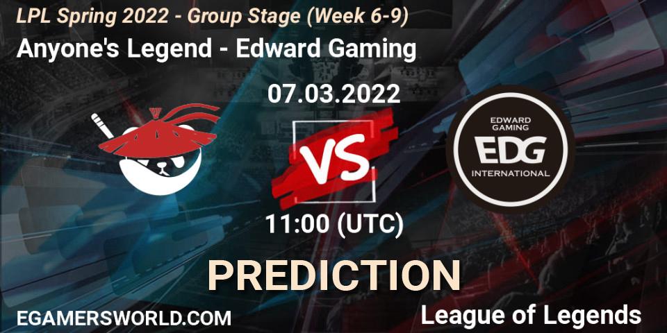 Anyone's Legend - Edward Gaming: прогноз. 07.03.2022 at 11:50, LoL, LPL Spring 2022 - Group Stage (Week 6-9)