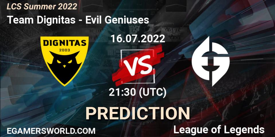 Team Dignitas - Evil Geniuses: прогноз. 16.07.2022 at 21:30, LoL, LCS Summer 2022