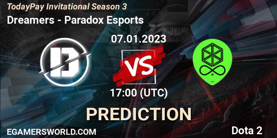 Dreamers - Paradox Esports: прогноз. 07.01.2023 at 17:08, Dota 2, TodayPay Invitational Season 3