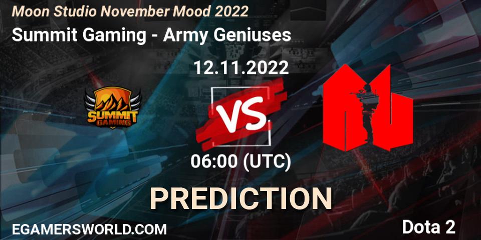 Summit Gaming - Army Geniuses: прогноз. 12.11.2022 at 06:05, Dota 2, Moon Studio November Mood 2022