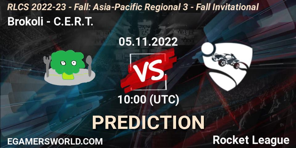 Brokoli - C.E.R.T.: прогноз. 05.11.2022 at 10:00, Rocket League, RLCS 2022-23 - Fall: Asia-Pacific Regional 3 - Fall Invitational