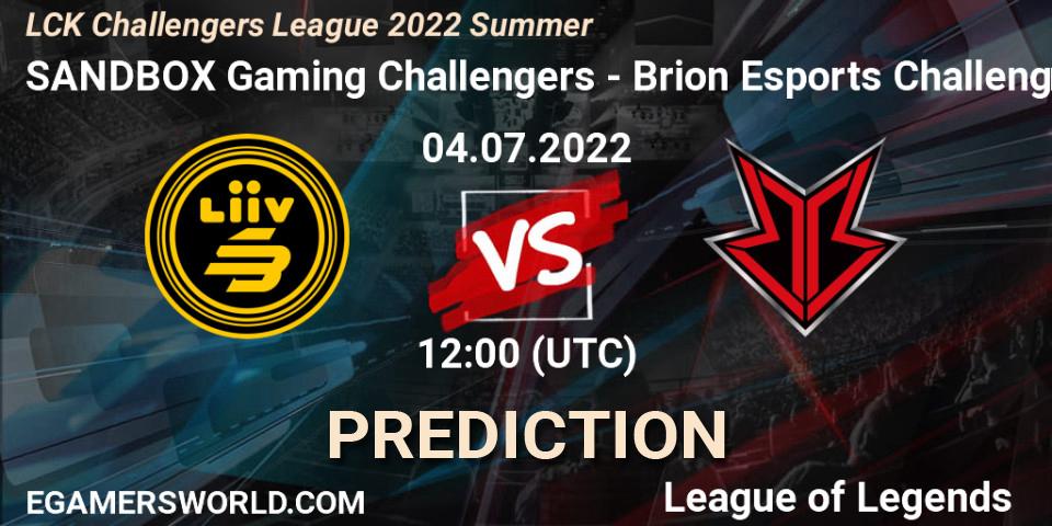 SANDBOX Gaming Challengers - Brion Esports Challengers: прогноз. 04.07.2022 at 12:00, LoL, LCK Challengers League 2022 Summer