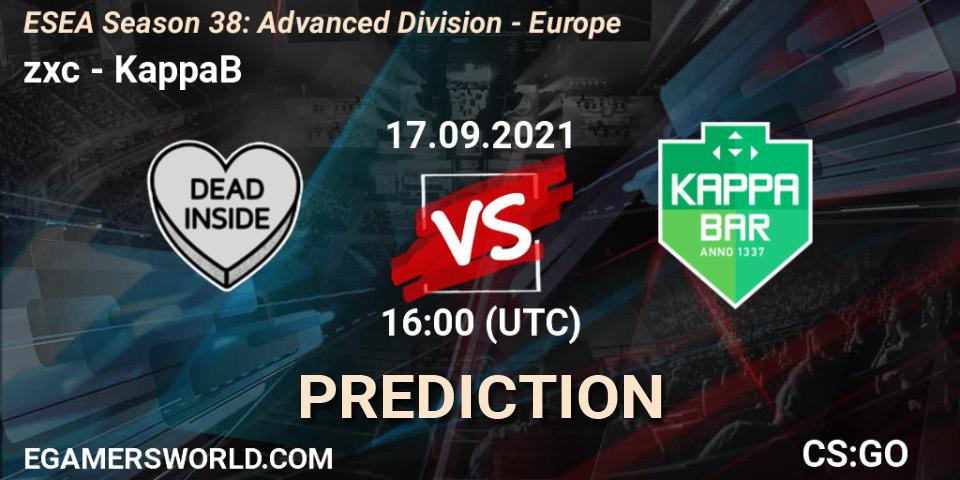 zxc - KappaB: прогноз. 17.09.2021 at 16:00, Counter-Strike (CS2), ESEA Season 38: Advanced Division - Europe