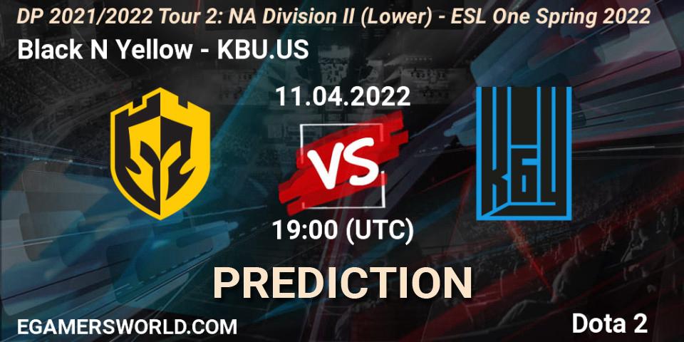 Black N Yellow - KBU.US: прогноз. 11.04.2022 at 19:44, Dota 2, DP 2021/2022 Tour 2: NA Division II (Lower) - ESL One Spring 2022
