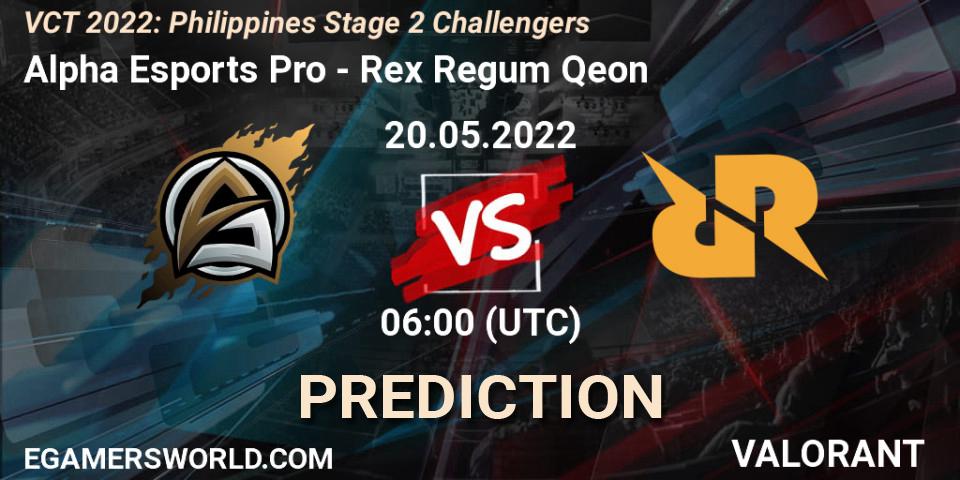 Alpha Esports Pro - Rex Regum Qeon: прогноз. 20.05.2022 at 06:00, VALORANT, VCT 2022: Philippines Stage 2 Challengers