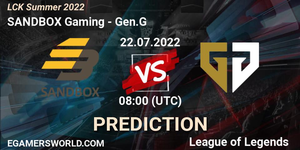 SANDBOX Gaming - Gen.G: прогноз. 22.07.2022 at 08:00, LoL, LCK Summer 2022