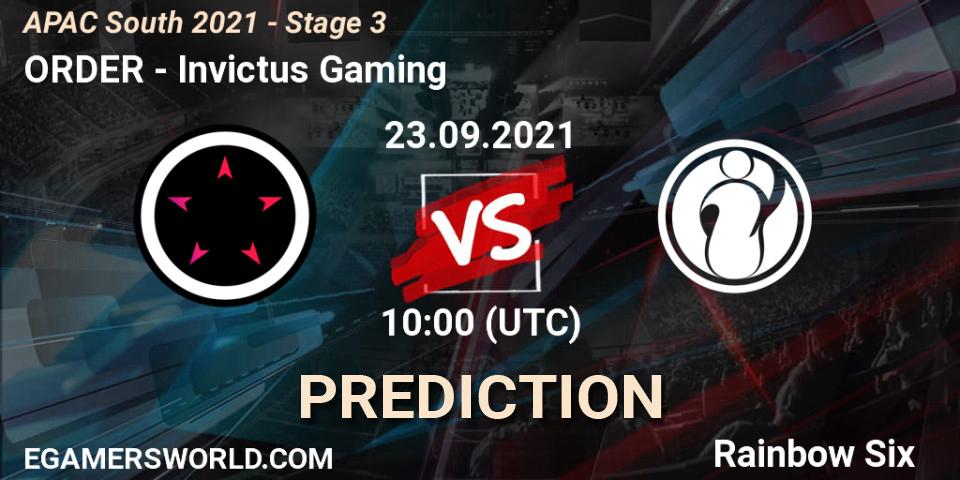 ORDER - Invictus Gaming: прогноз. 23.09.2021 at 10:30, Rainbow Six, APAC South 2021 - Stage 3