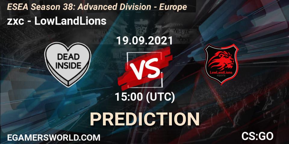zxc - LowLandLions: прогноз. 19.09.2021 at 15:00, Counter-Strike (CS2), ESEA Season 38: Advanced Division - Europe